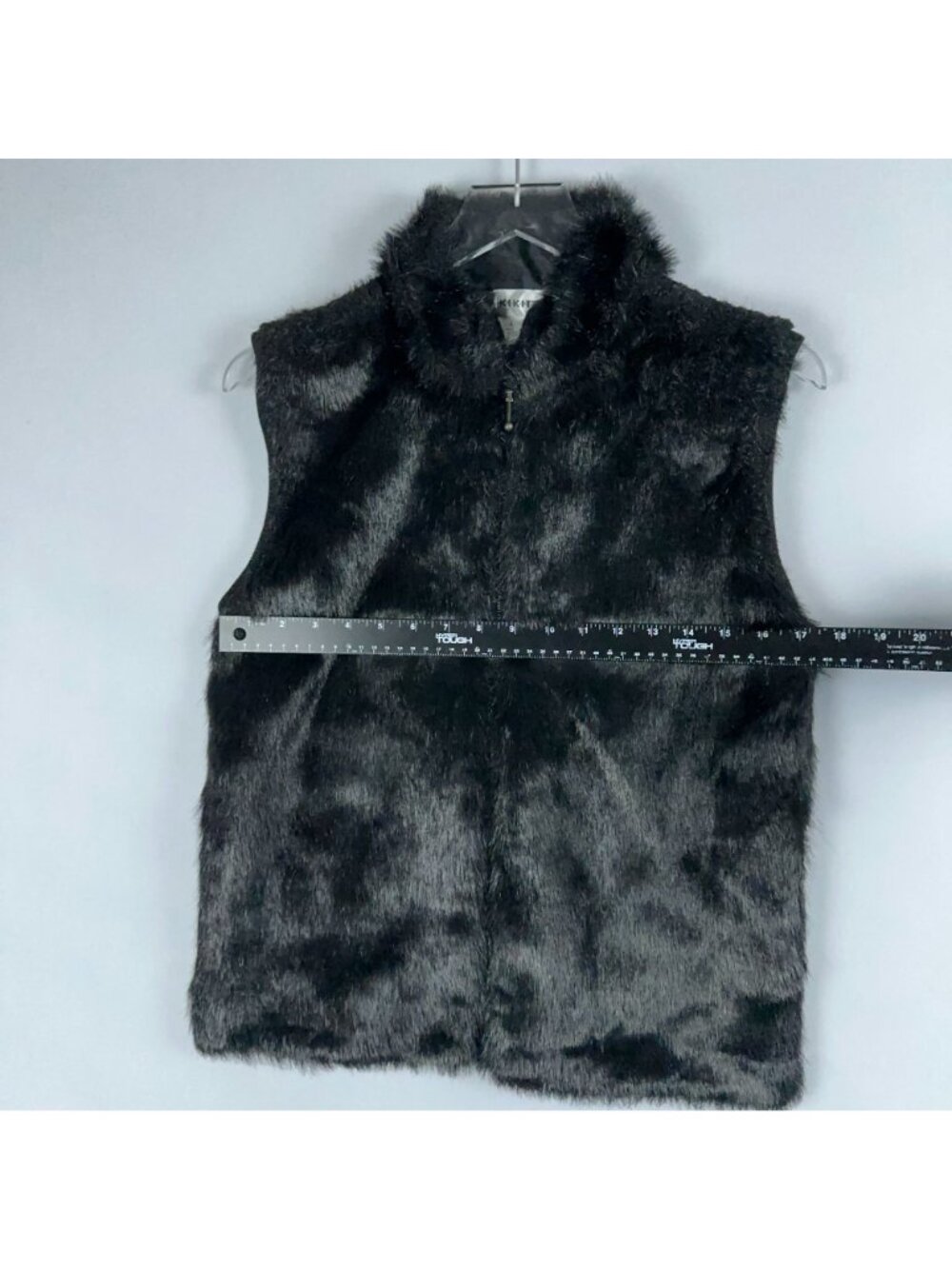 Kikit Maurice Sasson Faux Fur Vest Size Large Black Full Zip Ribbed Knit Back - Picture 10 of 12